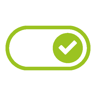 Ein grüner Knopf mit einemSchlüsselwörter: Häkchen