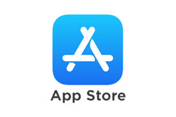 Blaues App Store Symbol mit einem stilisierten weißen "A" und dem Text "App Store" darunter.