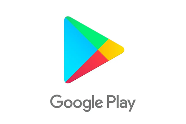 Google Play-Logo: eine bunte dreieckige Play-Taste über den Worten "Google Play" auf weißem Hintergrund.