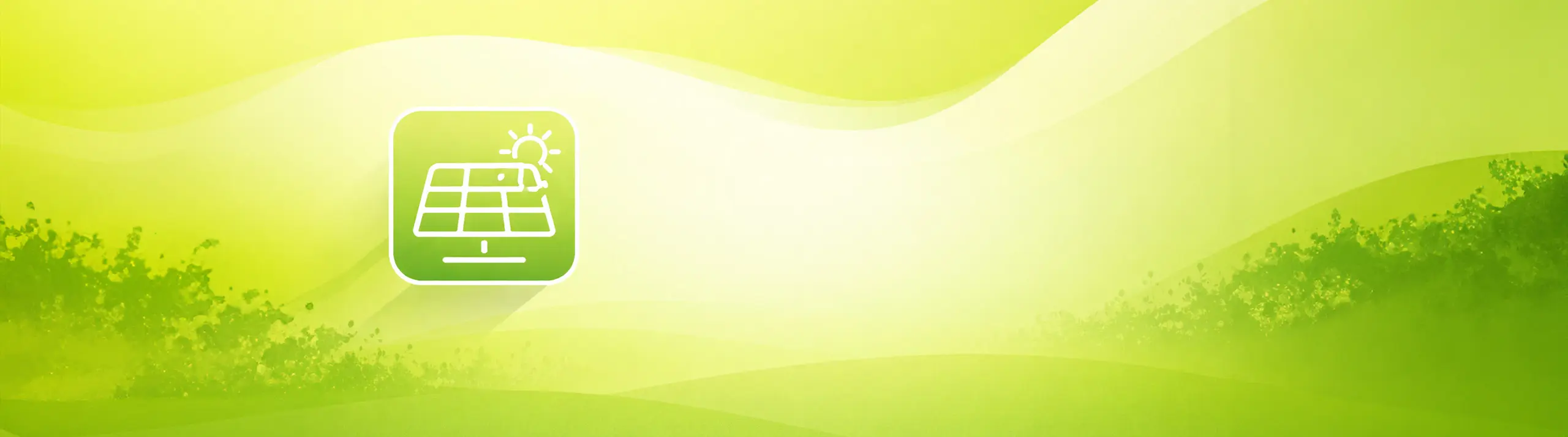 Grüner Hintergrund mit einem weißen Solarpanel und einem Sonnensymbol, das auf saubere oder erneuerbare Solarenergie hinweist.